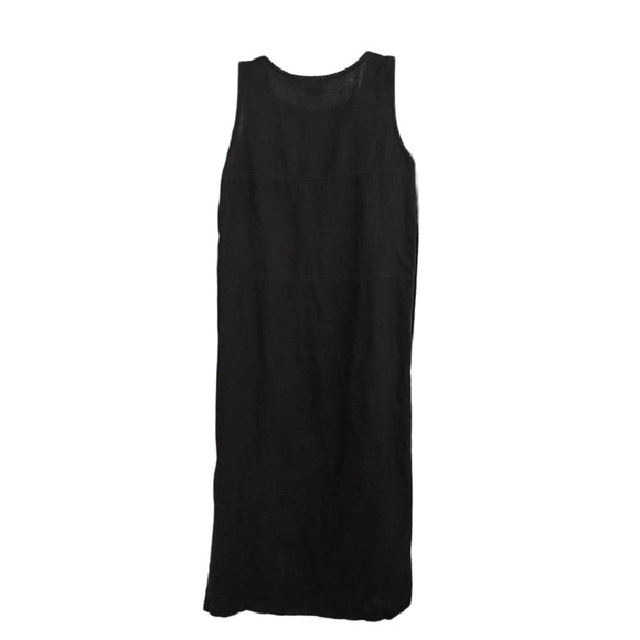 Vintage MATCH Black 100% Linen Maxi Dress with Side Coconut Buttons. Size 4P - Picture 5 of 8